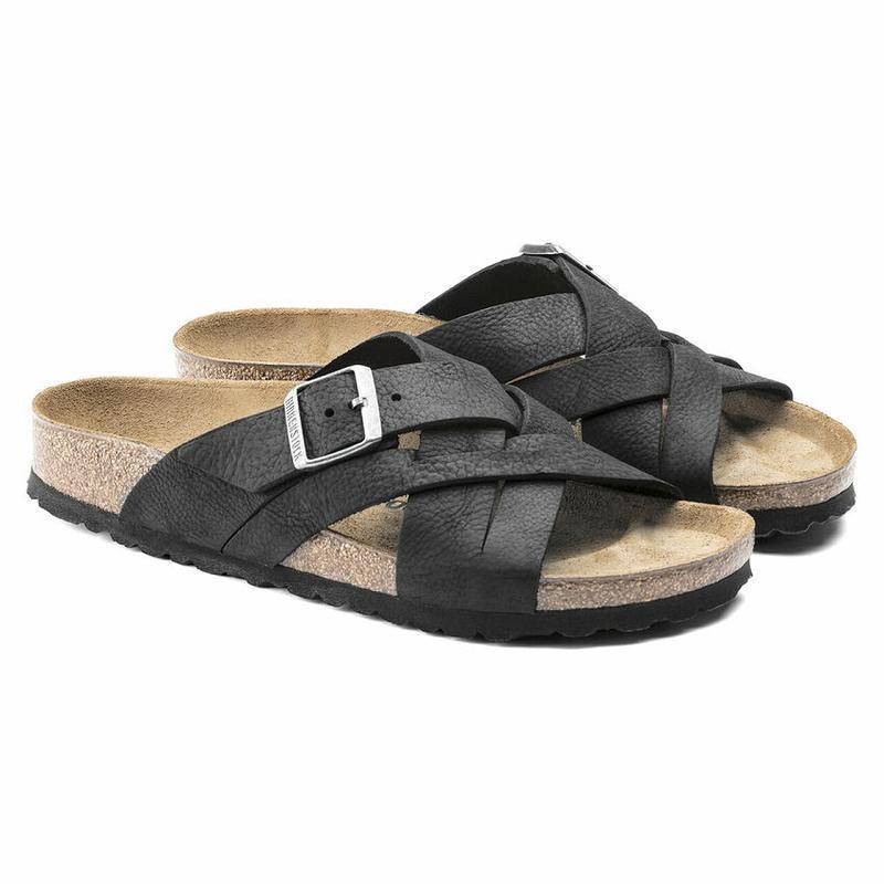 Birkenstock Lugano Oiled Læder Sandaler Herre Sort | DK 21KOR